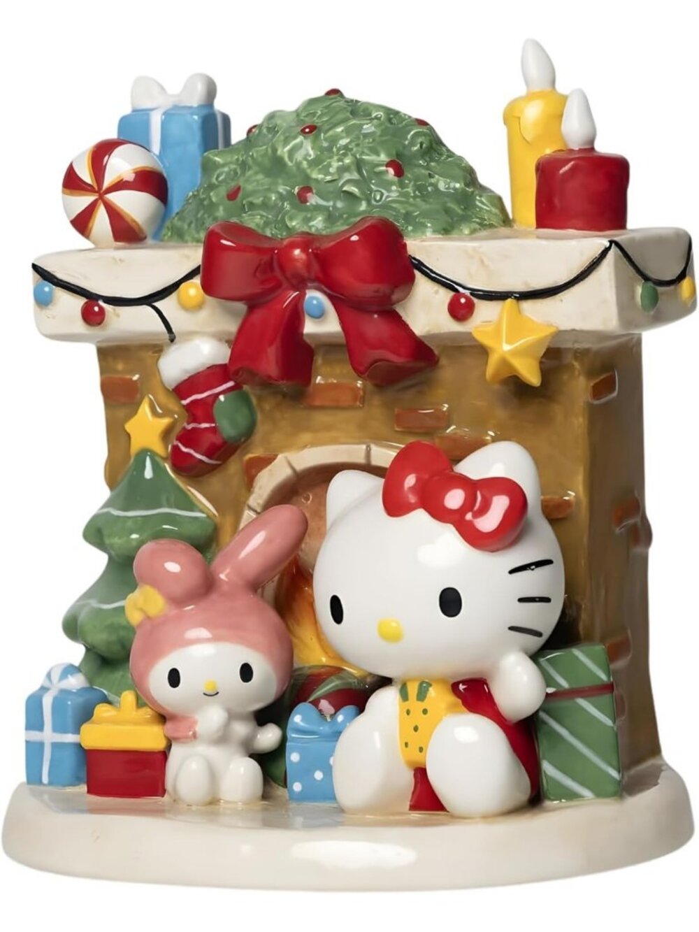 Cozy Fireplace Christmas Figurine with Presents | Holiday Home Decor, Ceramic